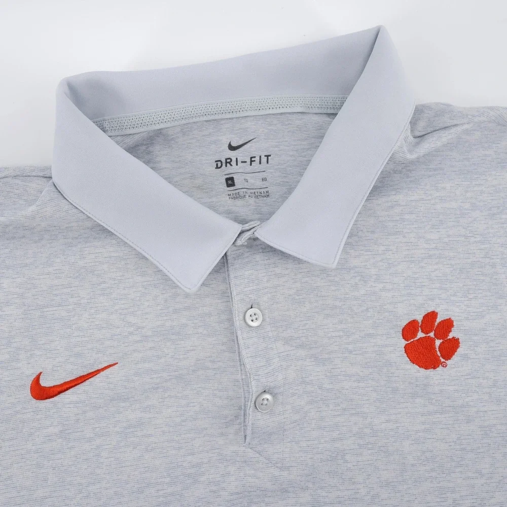 Nike‎ Clemson Tigers Dri-FIT Performance Polo Shirt Gray Short Sleeve Mens XL